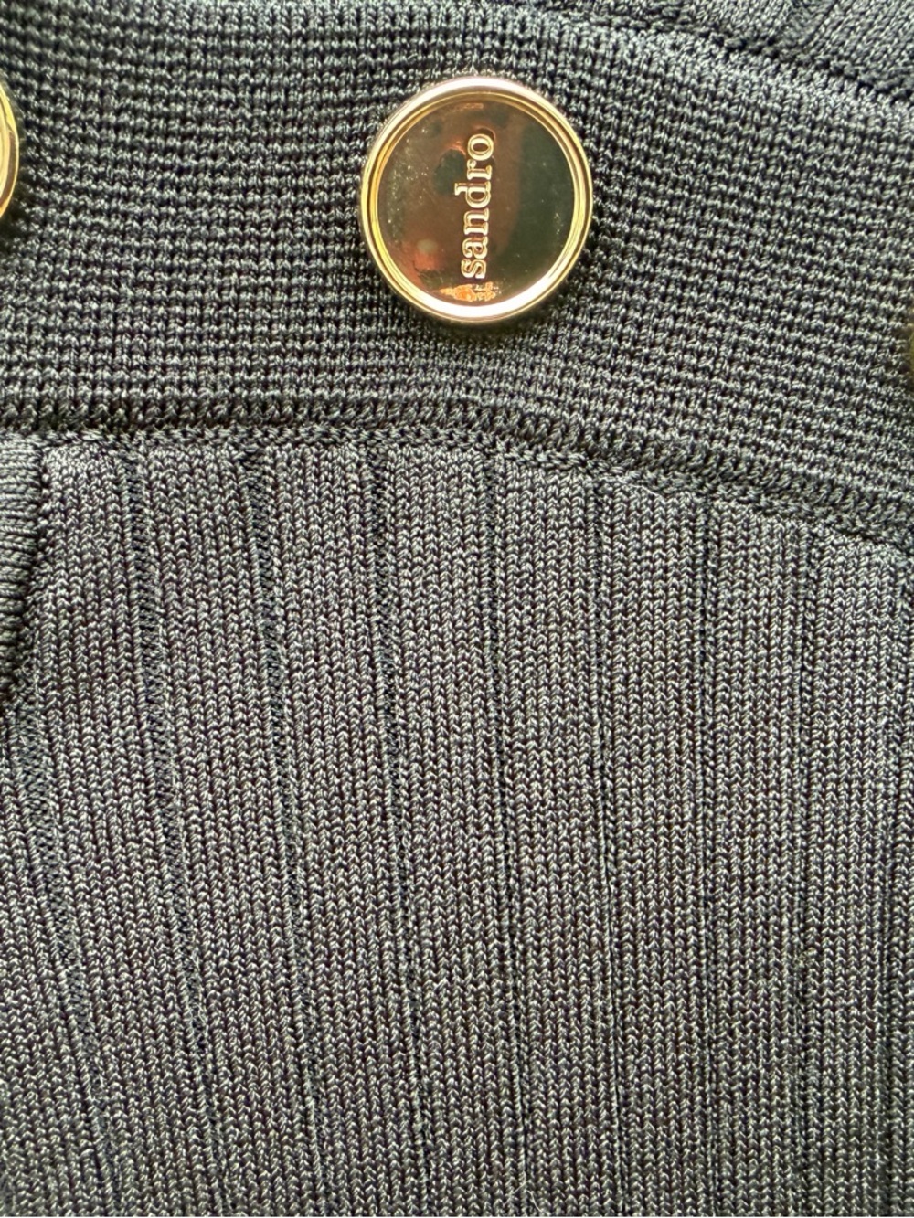 Sandro Black Short-Sleeve Knit Dress with Gold Sz 8/40 - Picture 8 of 12